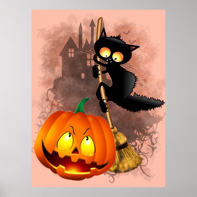 Póster Gato asustado por un personaje de Halloween divert (Frente)