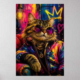 Póster Gato atigrado genial que lleva gafas de sol con es