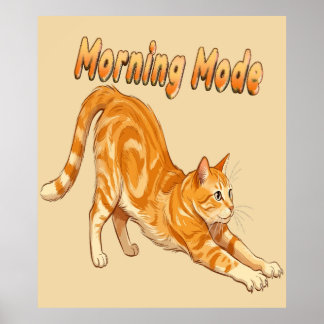Póster Gato Atigrado Naranja Modo Mañana Estirándose Gato