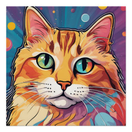 Póster Gato atigrado naranja | Pintura colorida contempor