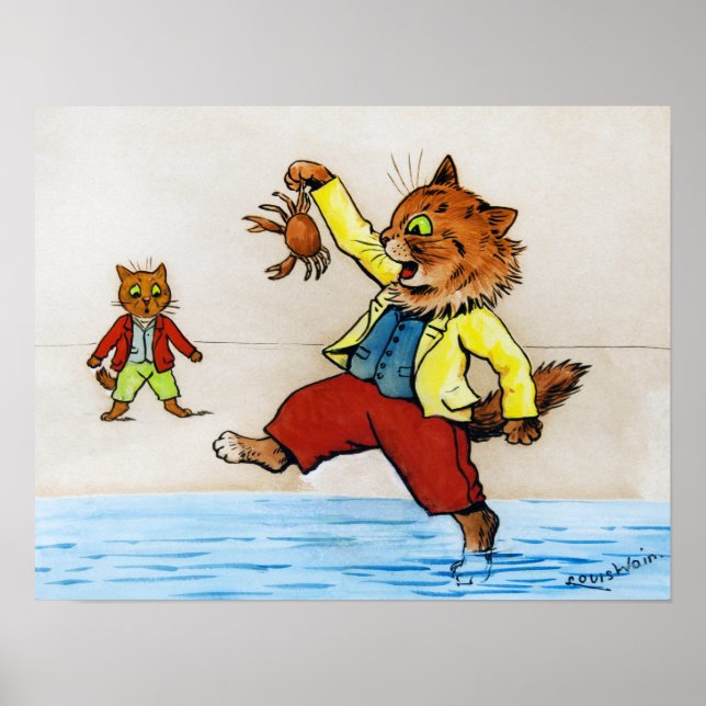 Póster Gato atrapó un cangrejo, Louis Wain (Frente)