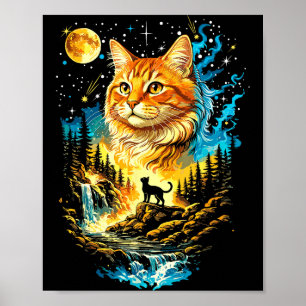 Póster Gato aullando a la luna vintage divertido amante d