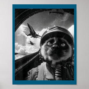 Póster Gato Avión Piloto de Jet Selfie Siamés Caza Divers