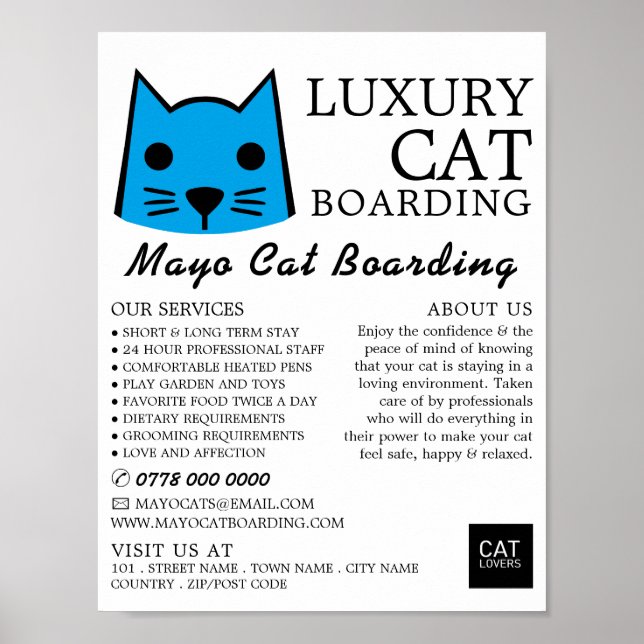 Póster Gato azul, abordaje para gatos, publicidad de cace (Frente)