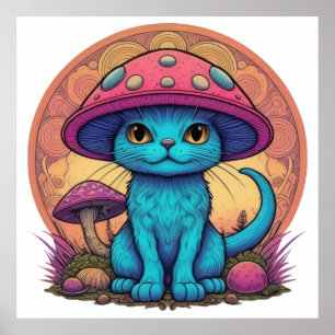 Póster Gato azul bajo hongo Gorra