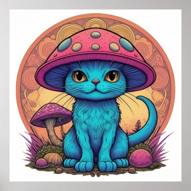 Póster Gato azul bajo hongo Gorra (Frente)
