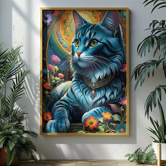 Póster Gato azul caprichoso y oasis floral (Subido por el creador)