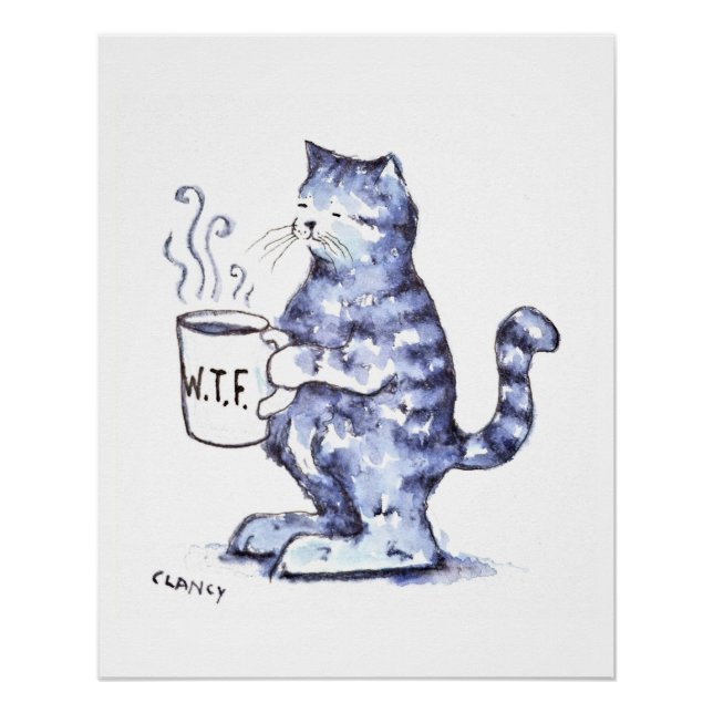 Póster Gato azul con mugre WTF (Anverso)