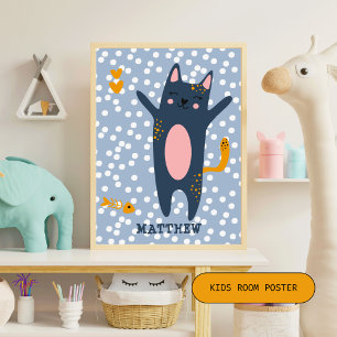 Póster Gato azul lindo - Dormitorio para niños azules / g