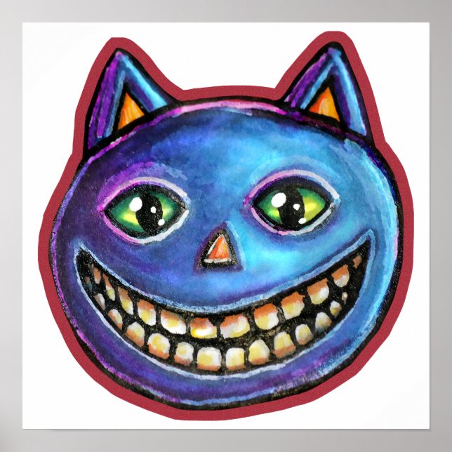 Póster Gato azul sonriente Vintage Halloweenies (Frente)