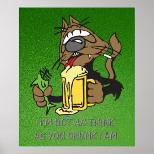 Póster gato bebiendo cerveza