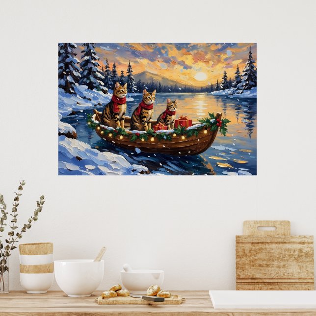 Póster Gato Bengal Navidad Barco Fiesta (Cocina)