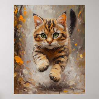 Póster Gato Bengal Saltando a Través de Susurros de Otoño