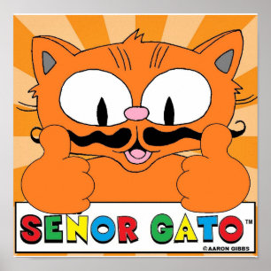 Póster Gato Bigote Dibujos Animados Senor Gato Dos Pulgar
