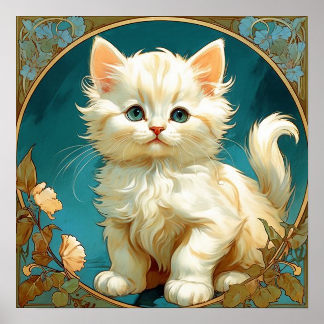 Póster Gato blanco Alphonse Mucha Art Nouveau (Frente)