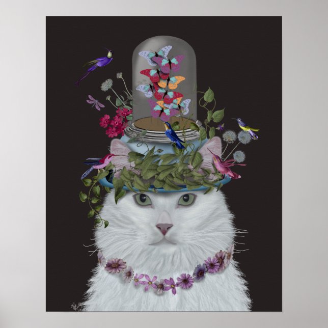 Póster Gato blanco con mariposa Bell Jar (Frente)