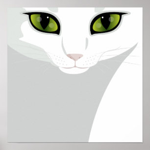 Póster Gato blanco con ojos verdes de joyas
