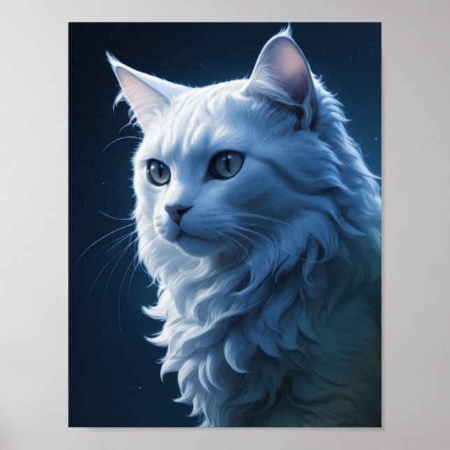 Póster Gato blanco del cielo estrellado de belleza realis (Frente)