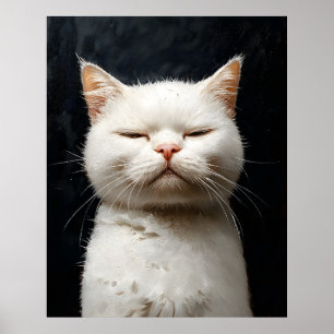 Póster Gato Blanco Divertido con Actitud, No Impresionado