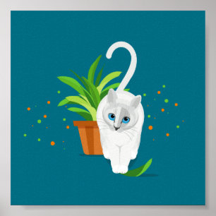 Póster Gato blanco geométrico caminando por una olla de p