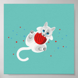 Póster Gato blanco geométrico jugando con bola roja