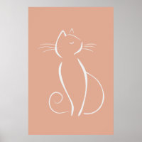 Gato Blanco minimalista En Poster Rosa