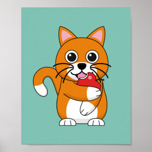 Póster Gato blanco Naranja lindo comiendo Personalizado d