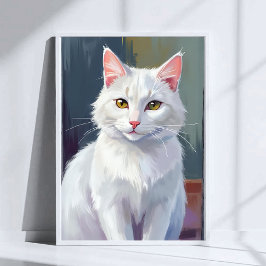 Póster Gato Blanco | Pintura de Mascota de Gato en Acuare