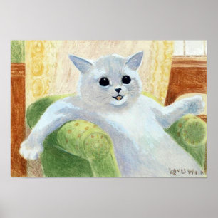 Póster Gato blanco relajándose en el sofá, Louis Wain