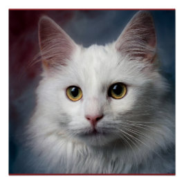 Póster Gato blanco turco angora rojo azul