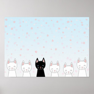 Póster Gato blanco y gato negro