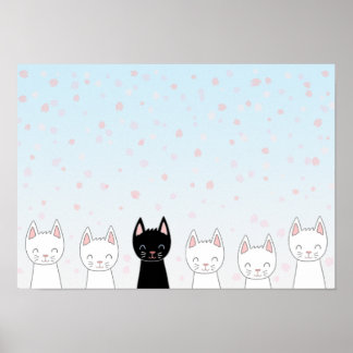 Póster Gato blanco y gato negro