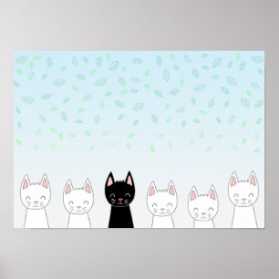 Póster Gato blanco y gato negro
