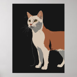 Póster Gato blanco y naranja de fondo negro