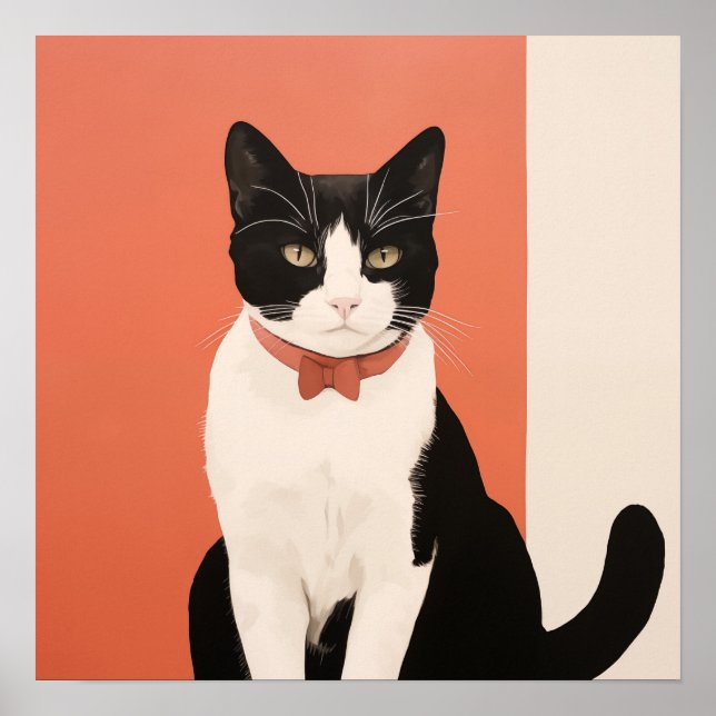 Póster Gato blanco y negro (Frente)