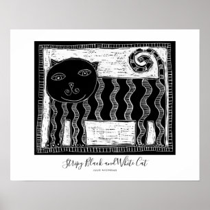 Póster Gato Blanco y Negro a Rayas