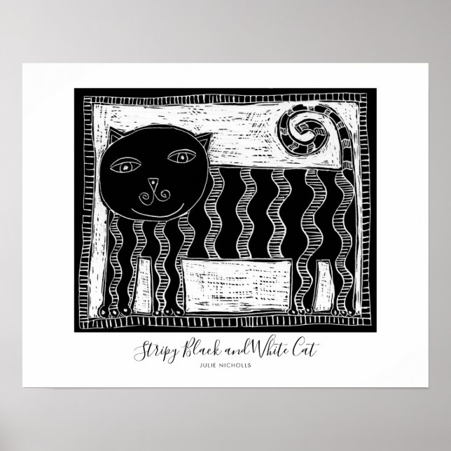 Póster Gato Blanco y Negro a Rayas (Frente)