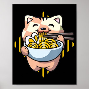 Póster gato boba come ramen anime kawaii neko gato bebien