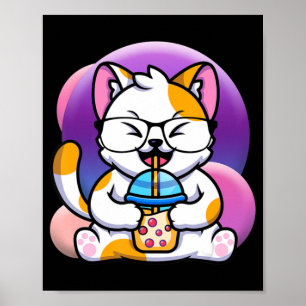 Póster gato boba come ramen anime kawaii neko gato come r