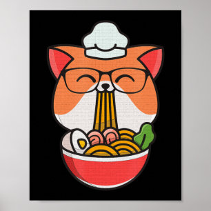 Póster gato boba come ramen anime kawaii neko gato come r