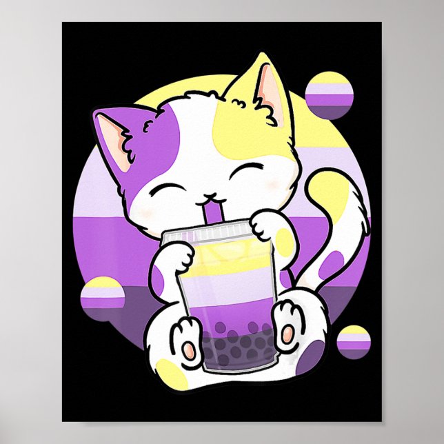 Póster Gato Boba Tea Bubble Tea Anime Kawaii Neko Kids Gi (Frente)