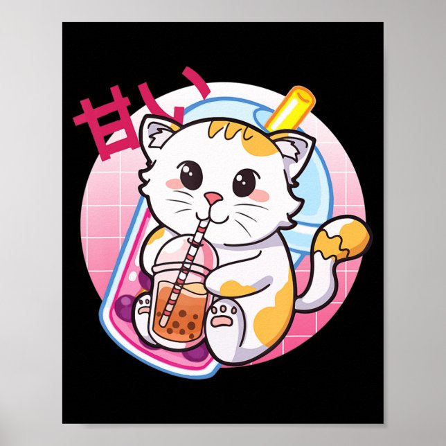 Póster Gato Boba Tea Bubble Tea Cat Lover Anime Kawaii Ne (Frente)