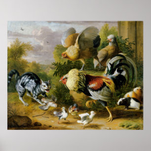 Póster Gato bogdán vintage de Jakub entre gallos