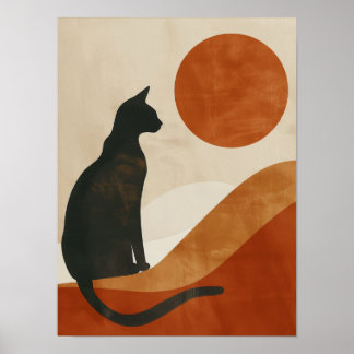 Póster Gato Boho Silueta | Minimalista Abstracto Puesta d
