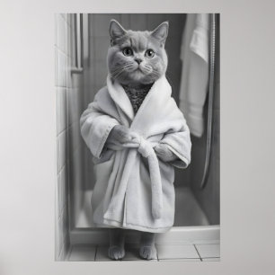 Póster Gato British Shorthair Estampa de Bata de Baño, Di