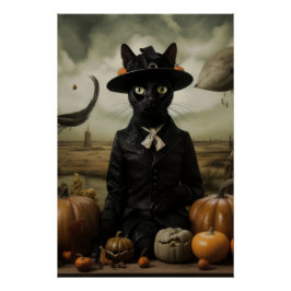 Póster Gato Bruja con Calabazas