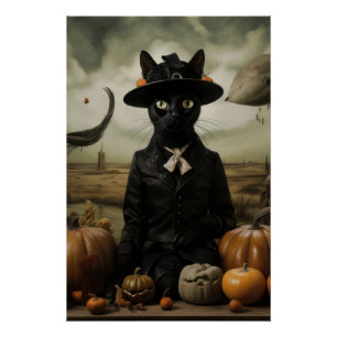 Póster Gato Bruja con Calabazas
