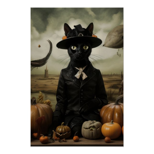 Póster Gato Bruja con Calabazas  (Anverso)