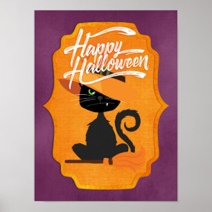 Póster Gato Bruja Feliz Halloween