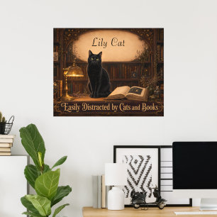 Póster Gato Bruja Personalizado y Libros Biblioteca Acoge